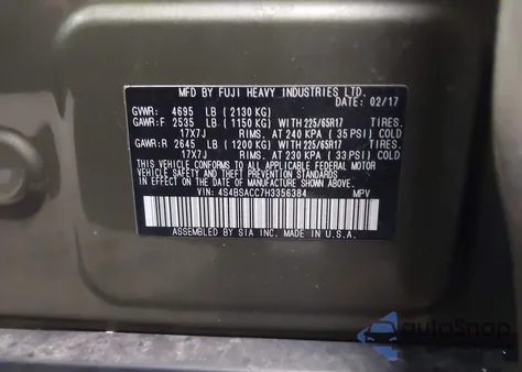 2017 Subaru Outback 2.5I Premium из США, поврежденный, VIN 4S4BSACC7H3356384